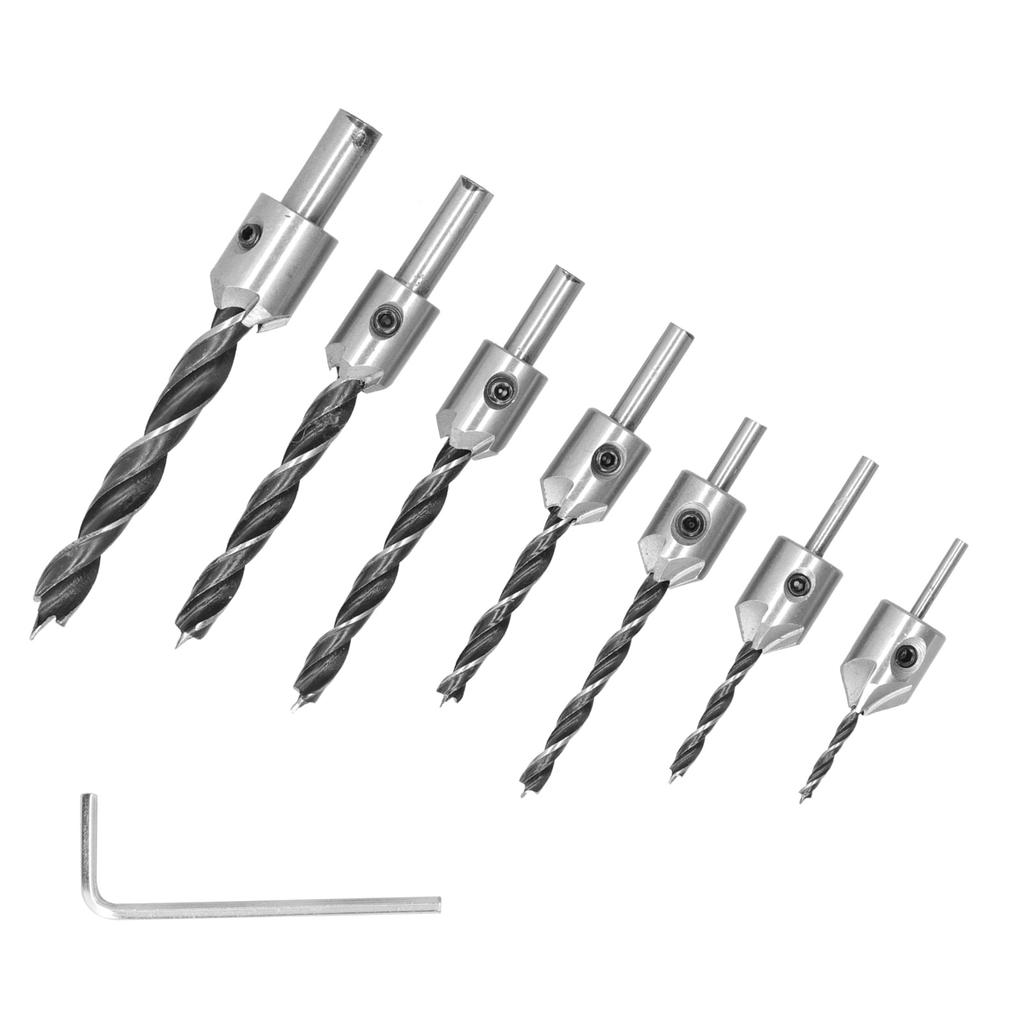 Набор из 7 шт. зенковочных сверл для деревообработки, быстрорежущая сталь, зенкерное сверло для столярных работ