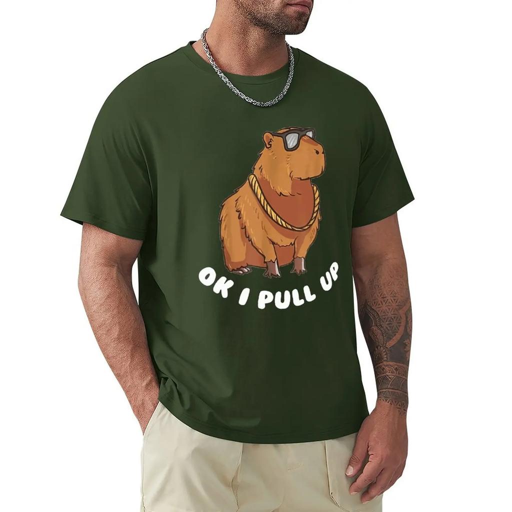 Capybara Glasses Ok I Pull Up Забавные милые футболки с животными Футболки с мультяшной графикой Крутая одежда с коротким рукавом Уличная одежда Футболки
