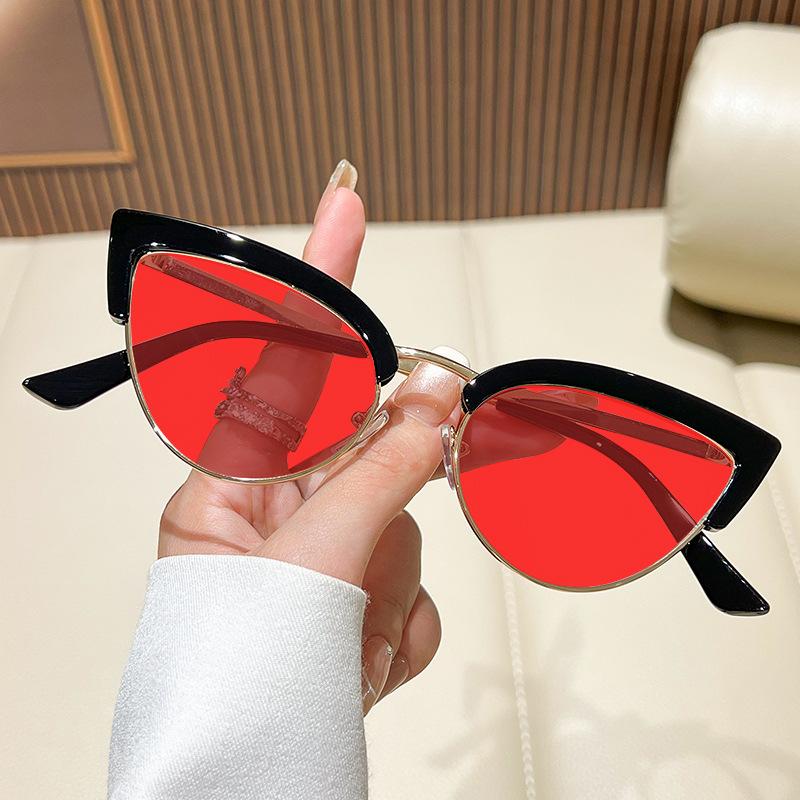 Metal Half-Frame Night Vision Anti-Blue Light Glasses Orange & Red Lenses Unisex Fashion Cat-Eye Gaming Eye Protection Glasses