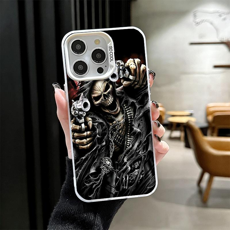 Ударопрочный чехол для телефона iPhone 17 Air 16 16E 15 Pro Max 14 Plus 13 Mini 12 с рисунком Череп Жнеца Скелет Пистолет, Задняя крышка, Защита от падения Fund