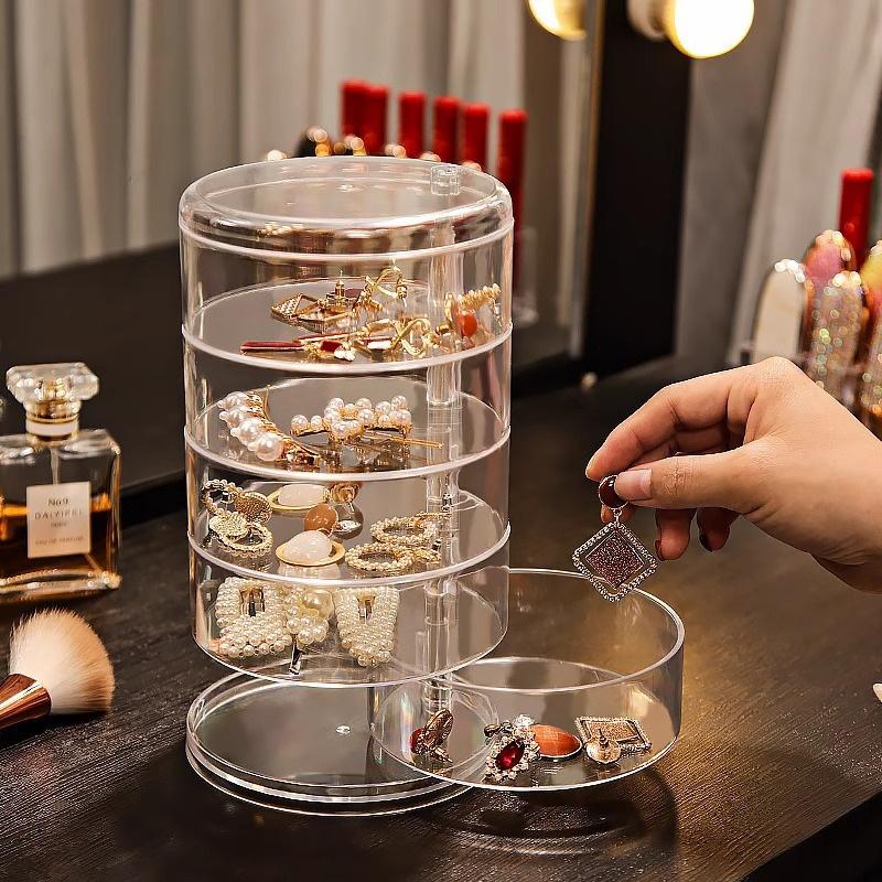 Transparent Storage Box Dust Proof And Waterproof Large Capacity Rotatable Jewelry Hairpin Jewelry Cosmetics Storage Box