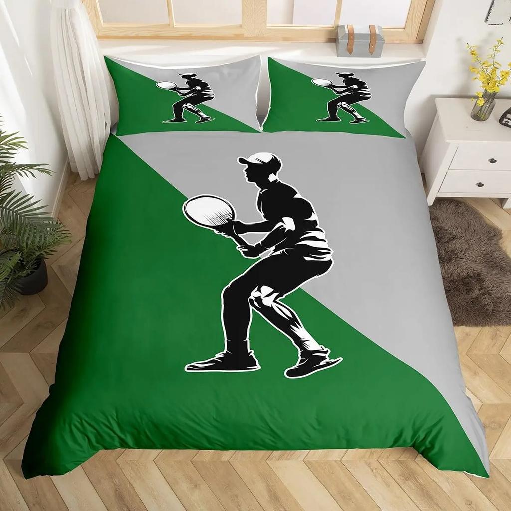 Tennis Bedding Set Full Size Sports Theme Comforter Cover Tennis Lover Duvet Cover Ball Games Yellow Black White Quilt Cover