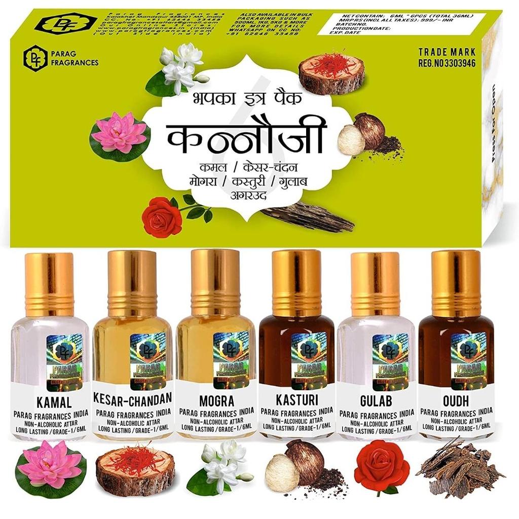 PARAG FRAGRANCES 6 In 1 Kannauji Attar Set of Pure, Natural & Long Lasting Attar