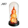 Halloween Souvenir Decor Pumpkin Skeleton Cloche Lamp, Lighted Stacking Skull in Clear Party Props Dome with Witch Hat for Tabletop Mantel, Figurine