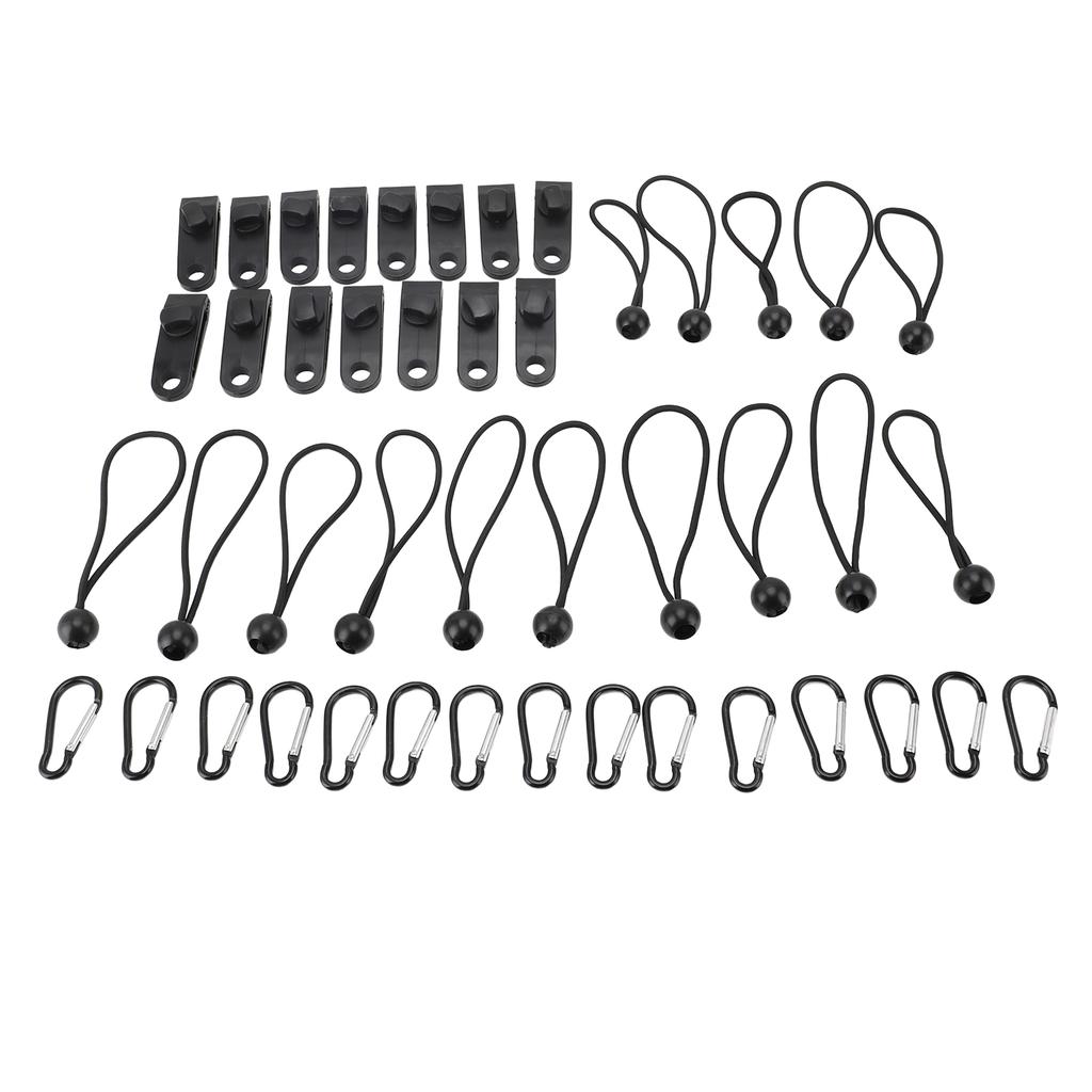 45 Pcs Black Tarp Clamps Set with Hooks and Bungee Cords Strong Gripping Power for Camping Vehicles