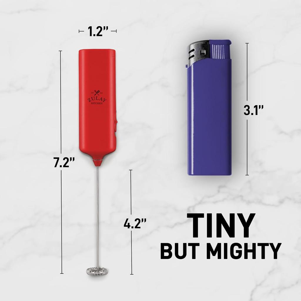 Mini & Mighty Milk Frother Wand – Powerful Handheld Coffee Frother, Battery Operated Drink Mixer – Compact Pocket Size – Detachable Whisk for