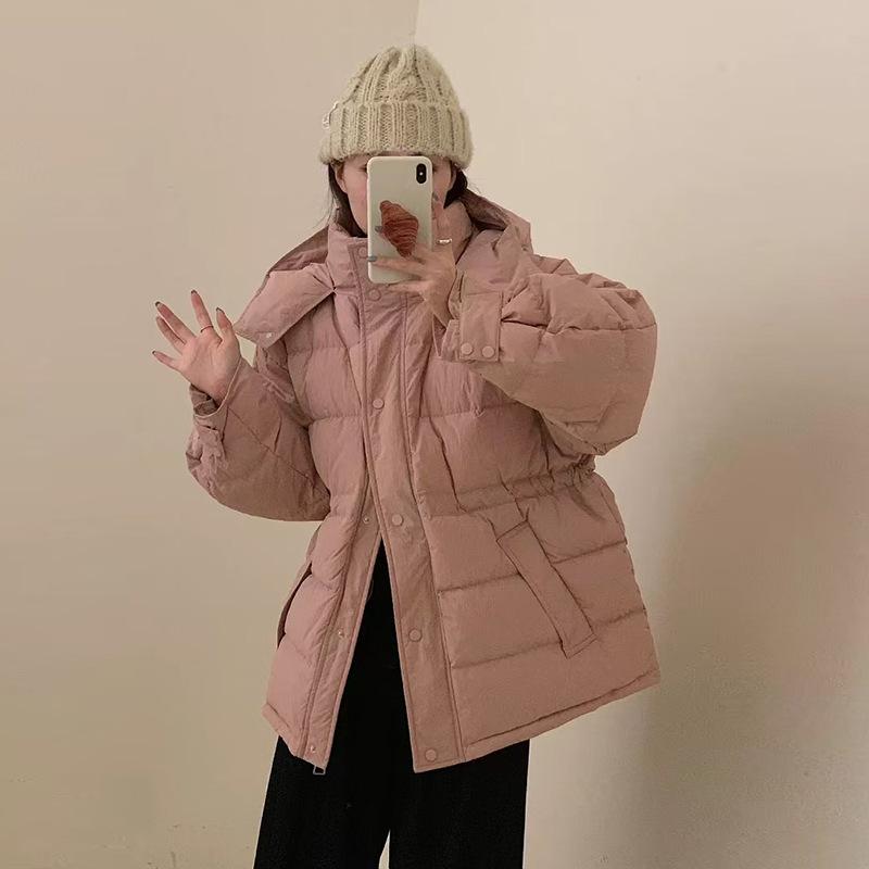 Пуховик женский, средний и длинный, зимняя мода 2024 года, с капюшоном, утолщенный белый утиный пух, тонкое пальто