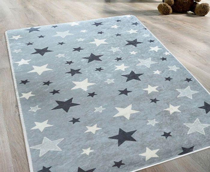 Tapis Enfant - Non spécifié - Etoile - Gris - 80x150 cm - Antidérapant - Lavable en machine