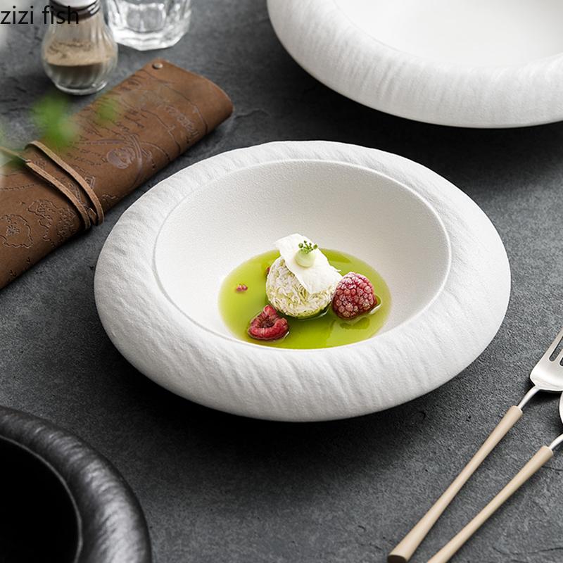 Solid Color Rock Texture Ceramic Soup Bowl Restaurant Dessert Bowl Salad Bowl Pasta Bowls Molecular Food Specialty Tableware