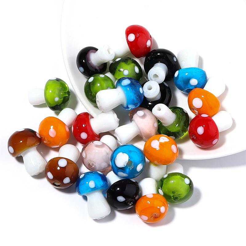 10pcs/lot Colourful Lampwork Beads Cute Mushroom Shape Loose Glass Beads For Jewelry Making DIY Craft Necklace Bracelet Findings
