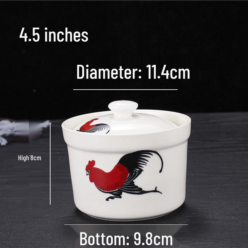 Ceramic Double Boiler Stew Pot with Lid for Soup, Bird's Nest, and Steamed Eggs