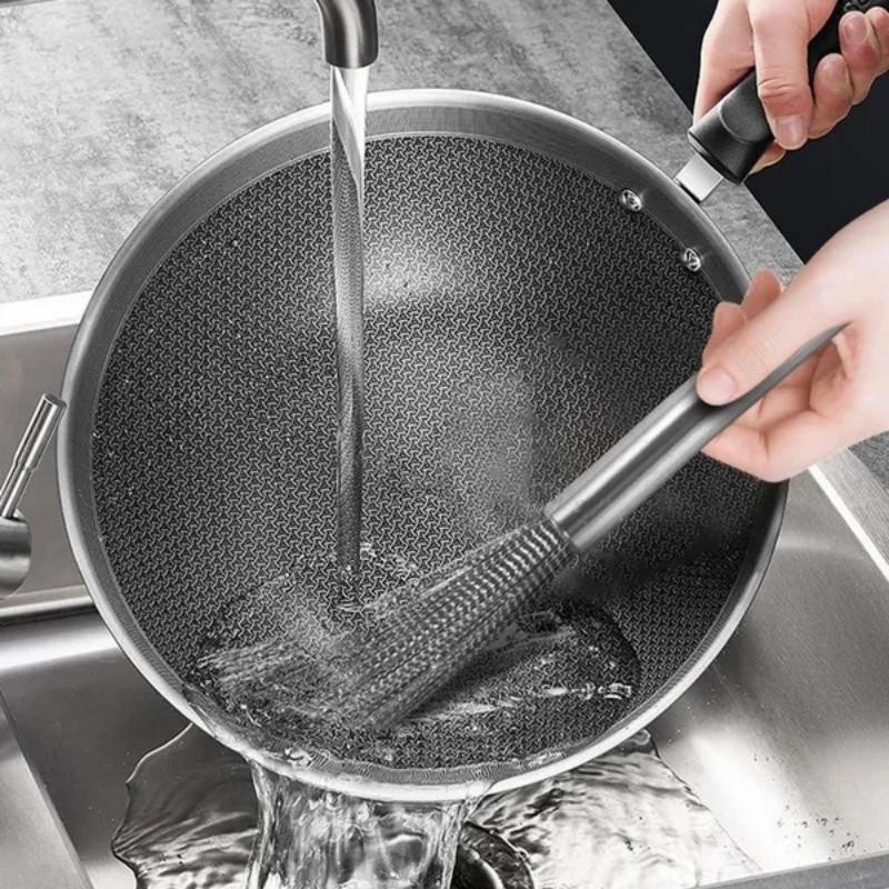 Kitchen Tools Stainless Steel Pot Brus Cleaning Brush Pot Utensil Scrubber Scouring Brush Dishwashing Descal Wire Brush