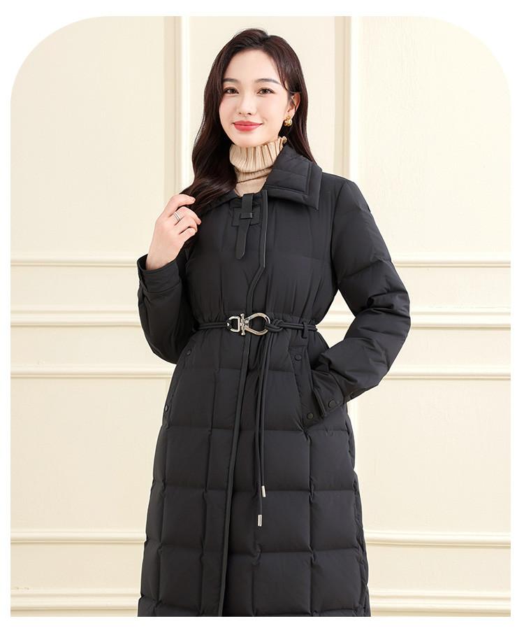 [Duck Down] Autumn and Winter Fashion Splicing Solid Color Thickened Warm Mid to Long Down Jacket for Women