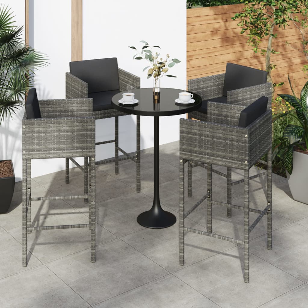 Bar Stool Set of 4 with Cushions Grey Poly Rattan