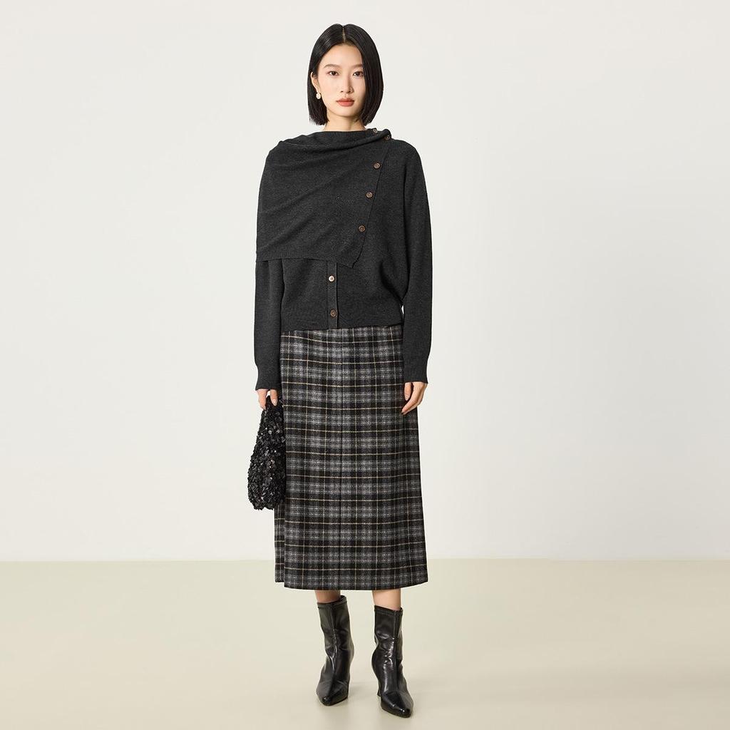 Northern Deer 2025 Early Autumn Women's 100% Wool Cardigan Two-Piece Set with Diagonal Lapel Style