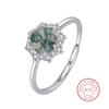 Luxurious Natural Stone Texture Different Green Moss Grass Agate Vouple Flower Ring For Women Sterling S925 Silver Gift Jewelry