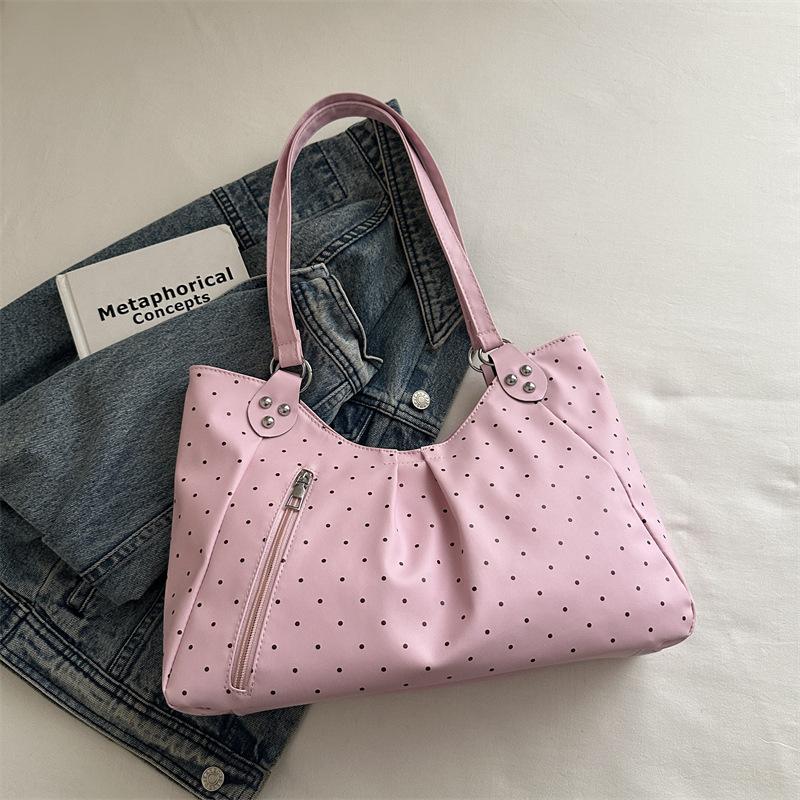 Korean polka dot PU tote bag women's large-capacity commuter shoulder bag new student class versatile handbag
