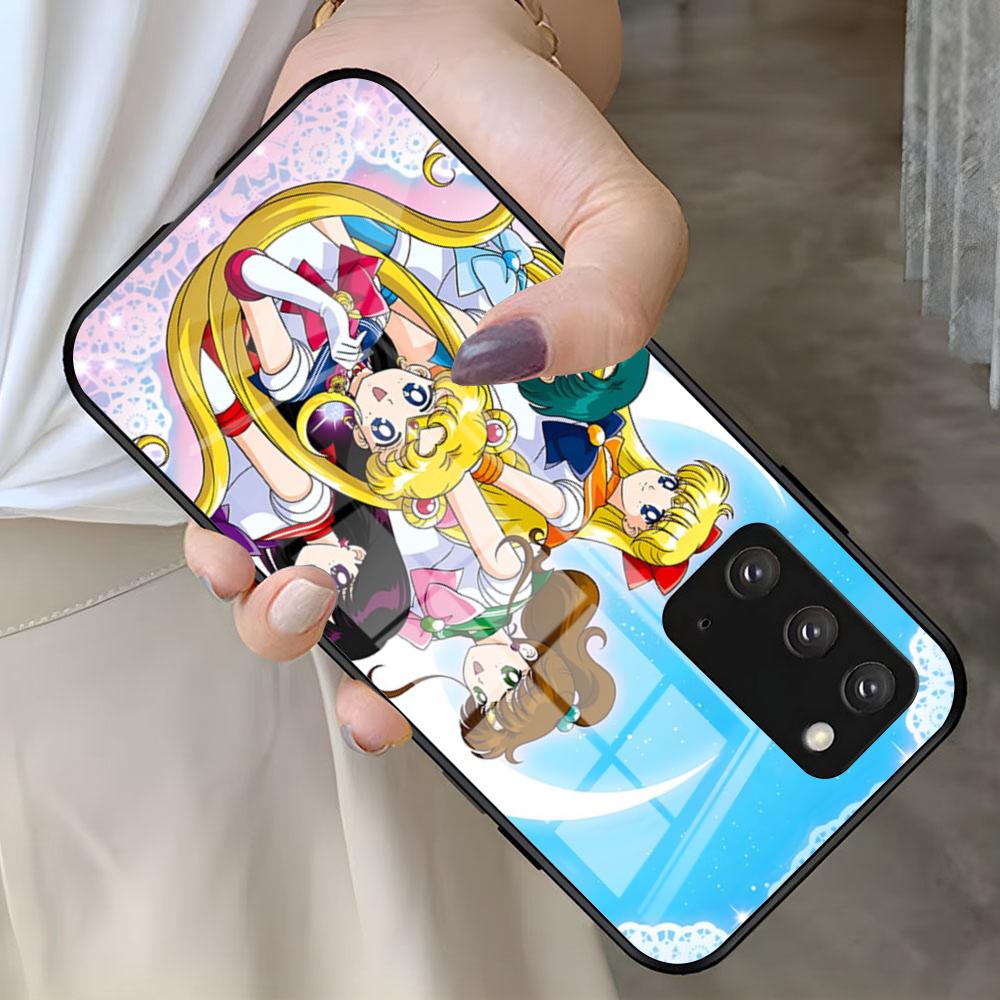 Чехол для телефона с аниме-персонажами S-Sailor M-Moon для Samsung S25 S24 FE S23 S22 S21 Plus S20 Ultra Note20Ultra Черная стеклянная крышка