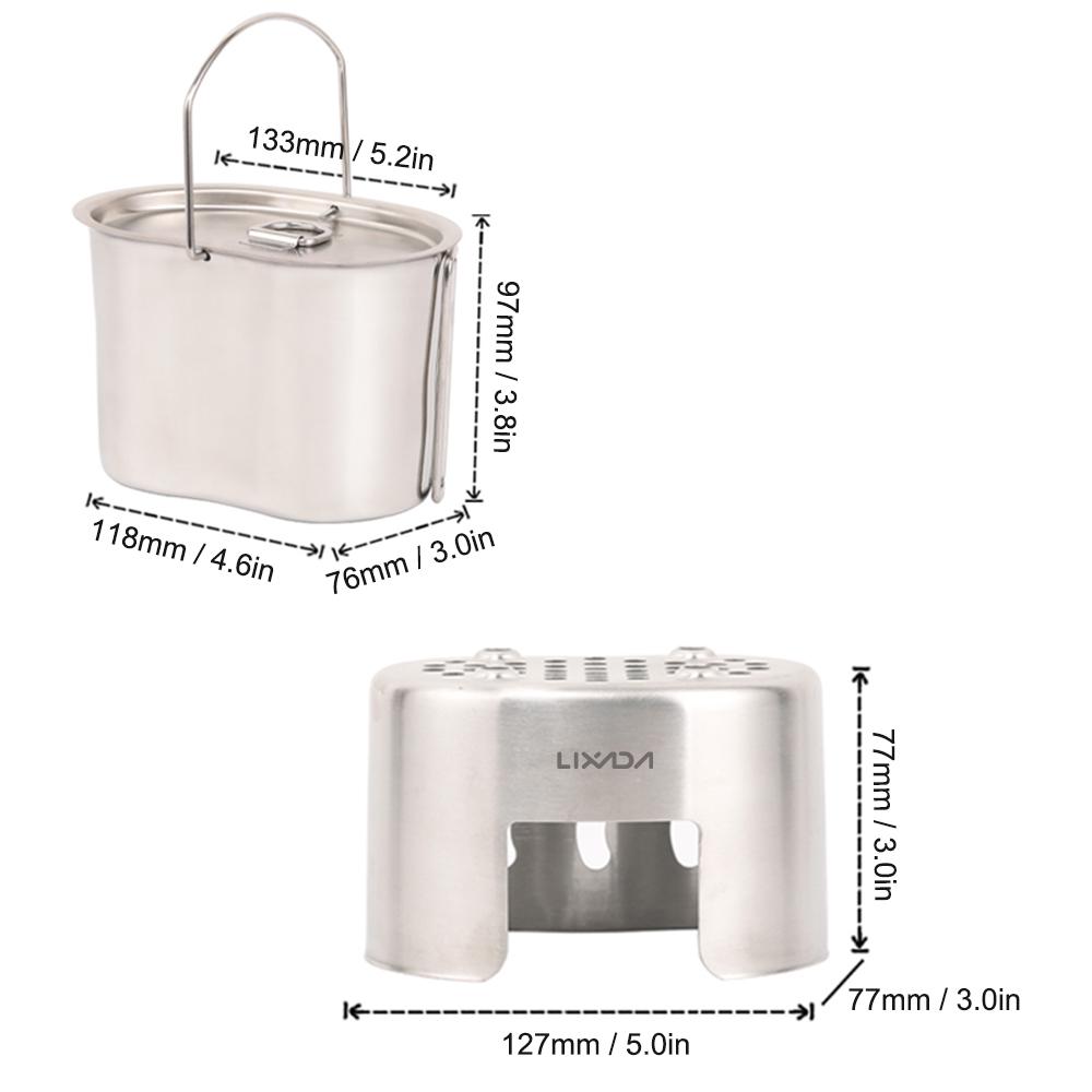 Lixada Посуда для кемпинга из нержавеющей стали, чашка для столовой, подвесной горшок с дровяной печью, набор для наружного использования