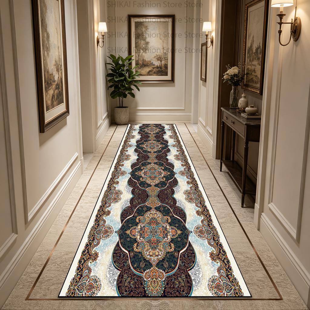 European American Style Light Luxury Retro Long Corridor Carpet Non-slip Soft Washable Runner Rug Easy Clean Foldable Aisle Mat