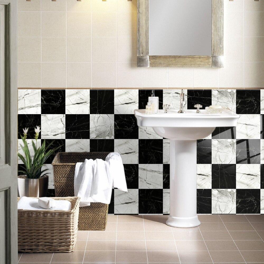 10 шт. черно-белая наклейка на мраморную плитку, кухонный шкаф, умывальник, наклейка на стену, домашний декор, самоклеящиеся водостойкие художественные обои