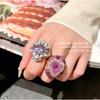 Винтажное Цветочное Кольцо с Фиолетовым Кубическим Цирконием Покрытие 18K Золото Регулируемое Открытое Кольцо Женское