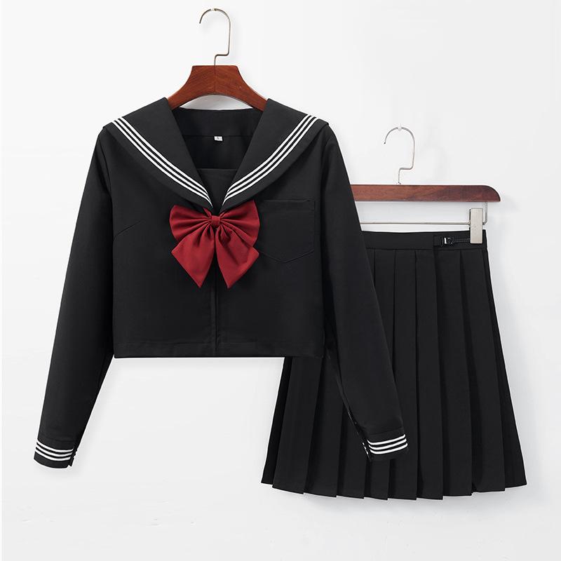 Школьная форма для девочек Jk Suit Red Tie Black Three Basic Sailor Uniform Women Long Sleeve Suit