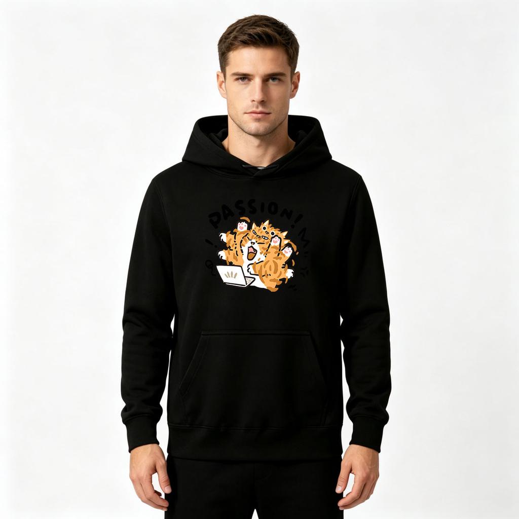 Men's Pullover Hoodie, Funny Passion Multi Cat Print Casual Long Sleeve Hooded Sweatshirt for Daily Wear