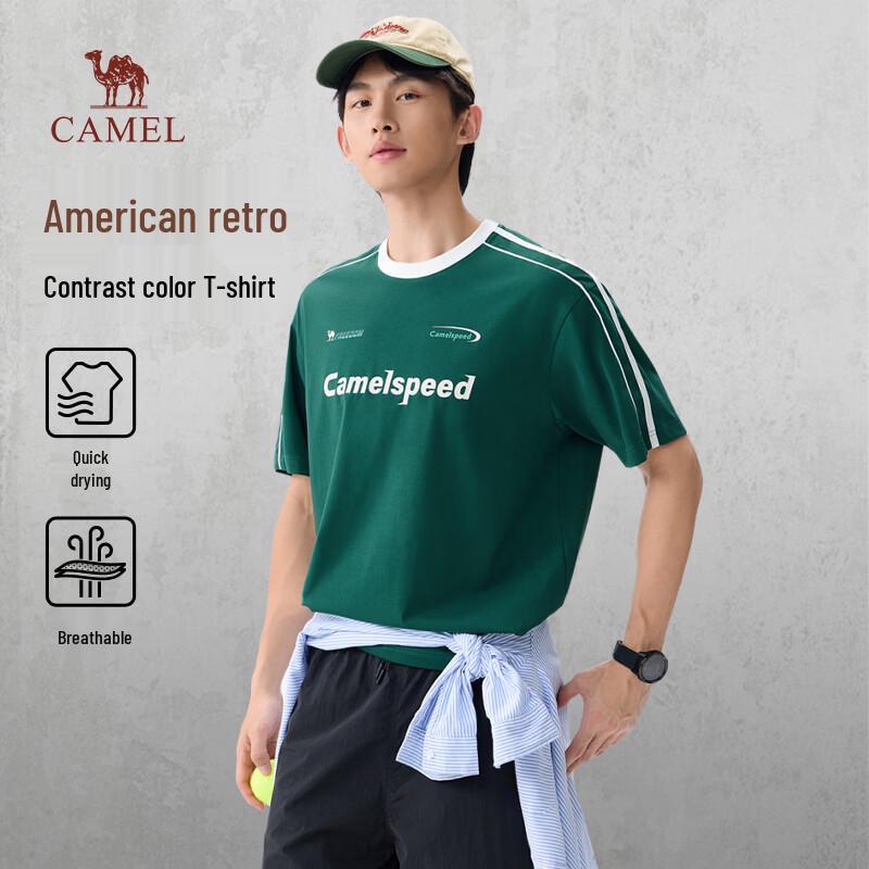 Camel Ретро-футболка в стиле color block с быстрой сушкой для мужчин и женщин