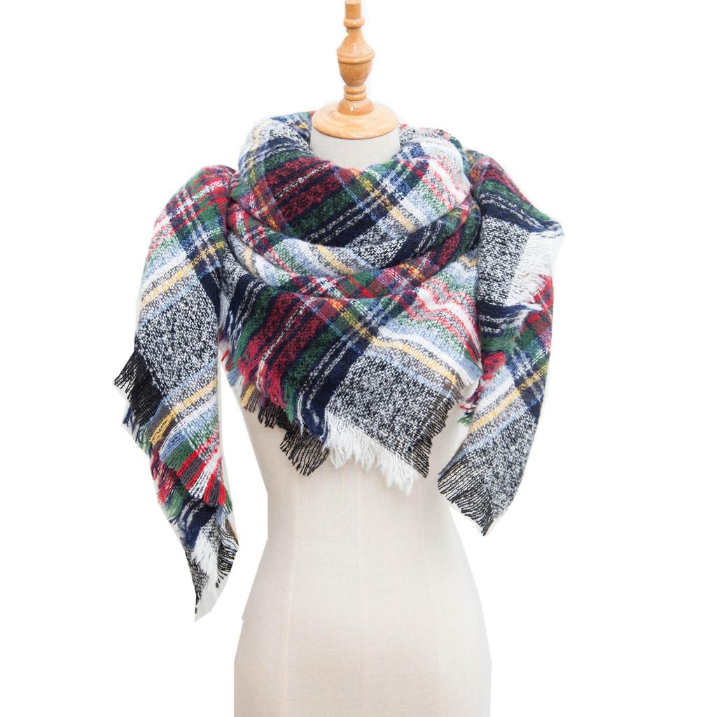 European and American Style Large Check Triangle Snood Scarf - Spring, Autumn, Winter