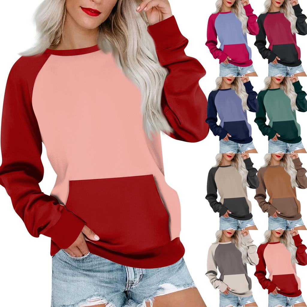 Womens Long Sleeve Sweatshirt Casual Round Neck Cute Pullover Tops Printing Lightweight Sweatshirt With Pocket