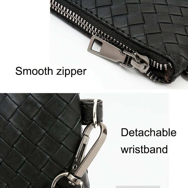 Men Casual Black Wristlet, Large Card Slot Wallet, Business Leisure Office Handbag, Mobile Phone and ID Storage Pouch
