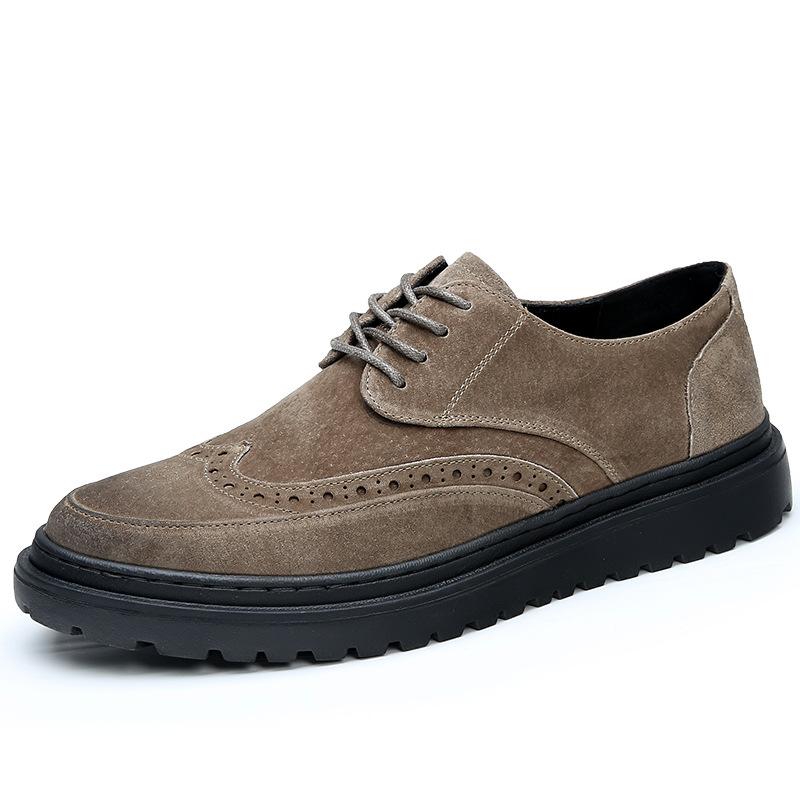 Мужские туфли на шнуровке на высоком каблуке, черные замшевые броги, массивные оксфорды на платформе в стиле ретро для мужчин, увеличивающие рост