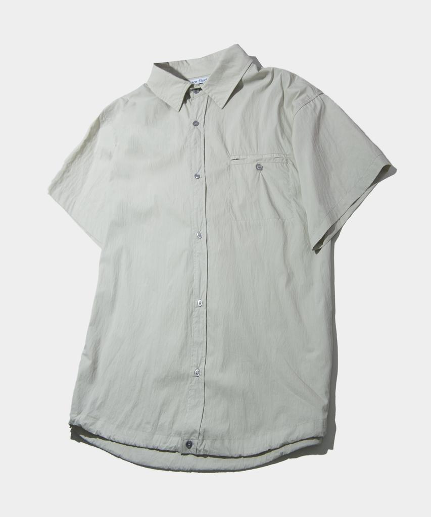 PLACESTUDIOMAN Nylon Short Sleeve Half Collar Shirt With String Pocket Details _3 Colors