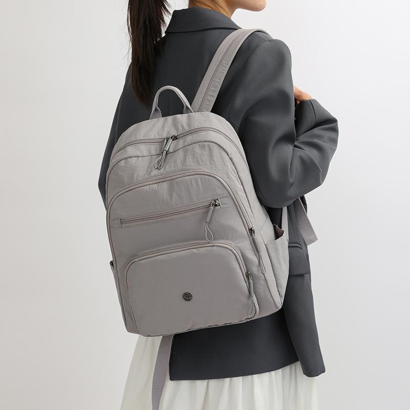 Однотонный рюкзак женский многослойный карман водоотталкивающий нейлоновый рюкзак