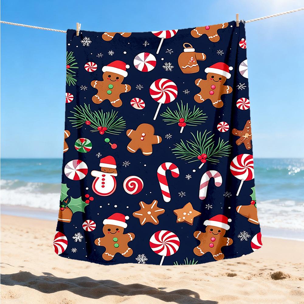 1pc Gingerbread Man Outdoor Flannel Blanket Soft All Season Polyester Throw , Perfect for Picnics & Travel , Picnic Accessory