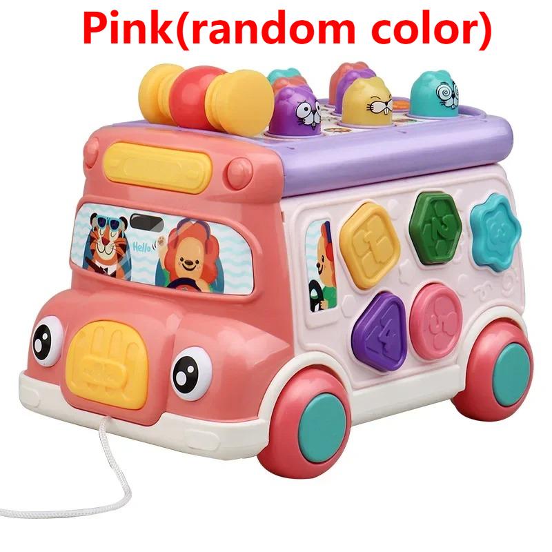 Montessori Toys for Toddlers Musical Toy for Baby Bus Toy with Gear Matching Game Whack-a-Mole Clock Learning Toys Birthday Gift