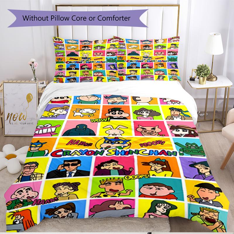 3pcs Duvet Cover Set (1*Duvet Cover + 2*Pillowcase, Without Core), Crayon Shin Print Soft All‑Season Bedding Set, Home Bedroom Decor Gift