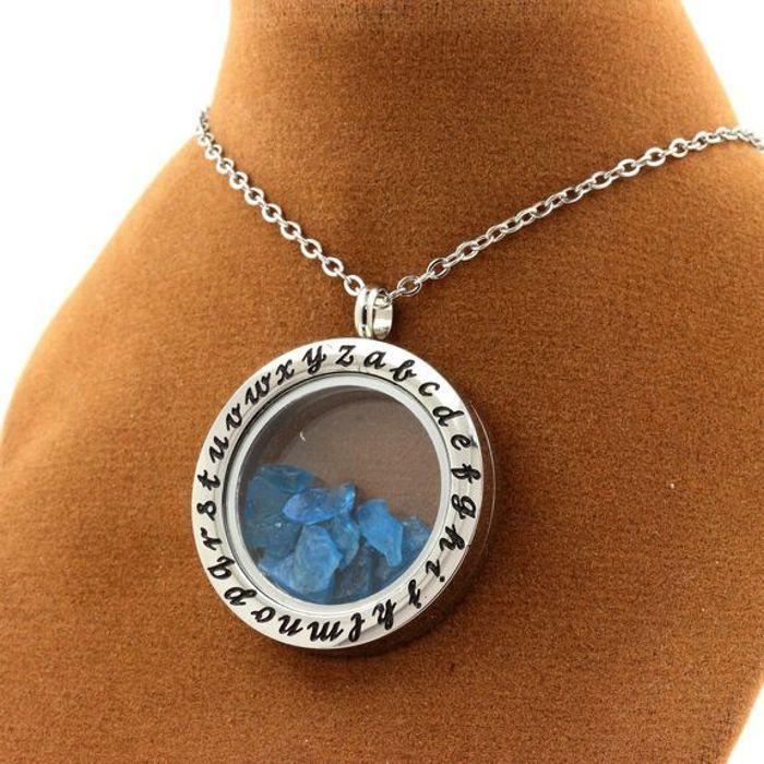 Stones and Minerals. Raw Neon Blue Apatite Necklace. Alphabet Model.