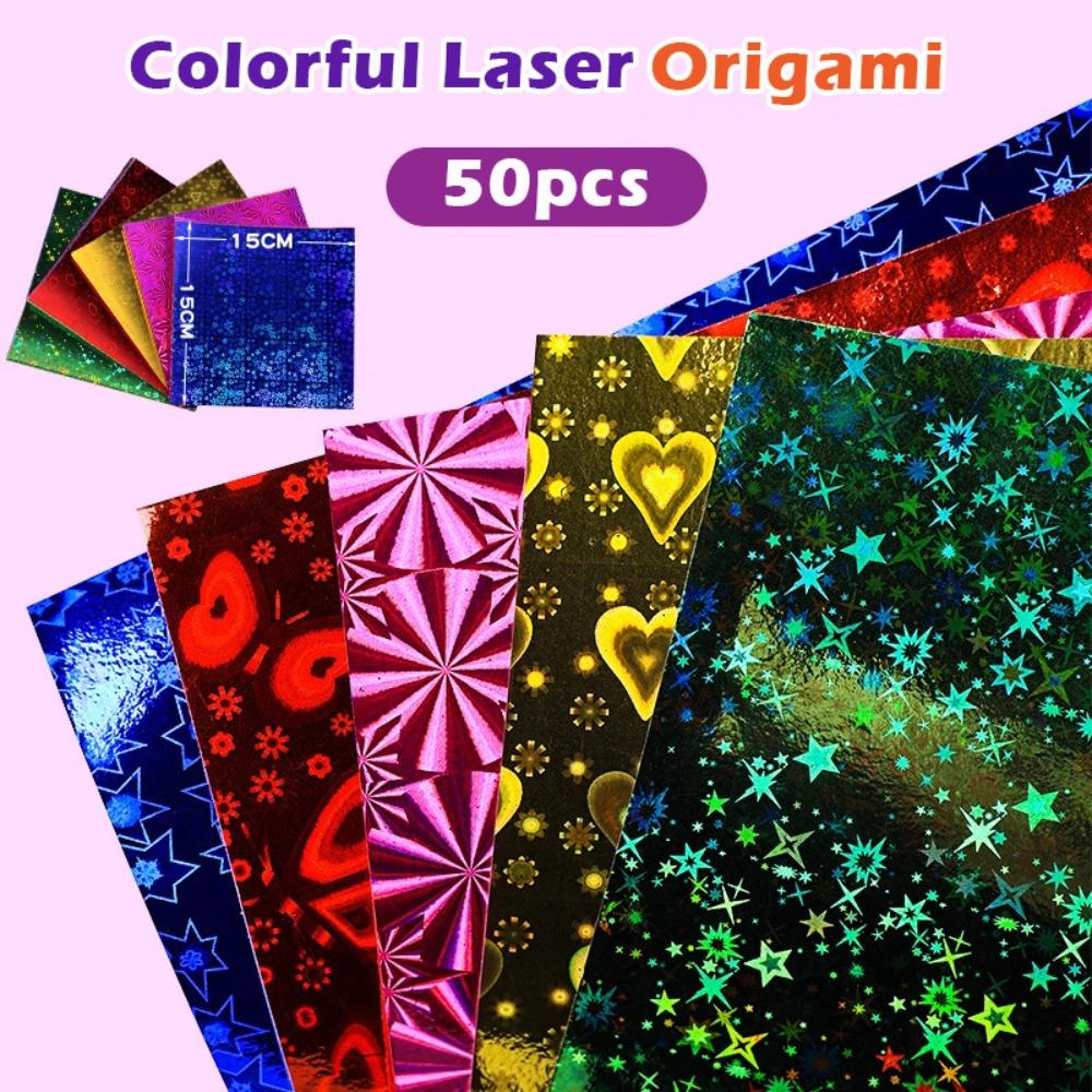 50 шт. Простая Лазерная Жемчужная Бумага Оригами Квадратная Блестящая Сверкающая Счастливая Птица Оригами Сверкающая Блестящая Бумага
