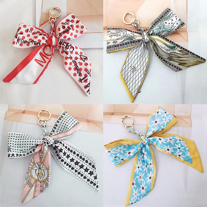 1 шт. Подвеска-сумка, Подвеска-брелок для ключей автомобиля, Модный брелок с бантом, Корейский шелковый платок с цветущей вишней