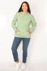 Women's Style Big Size Sweatshirt Large Size Green Hooded Sweatshirt With Kangaroo Pocket And Ribbon Inside