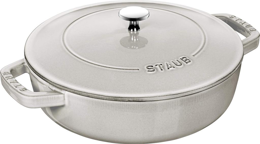 Staub Saute Pan Campagne Large Two Hand Cast Enamel Pot Shallow Sukiyaki Compatible with IH Japanese Product with Serial Braiser "Blazer 26cm"