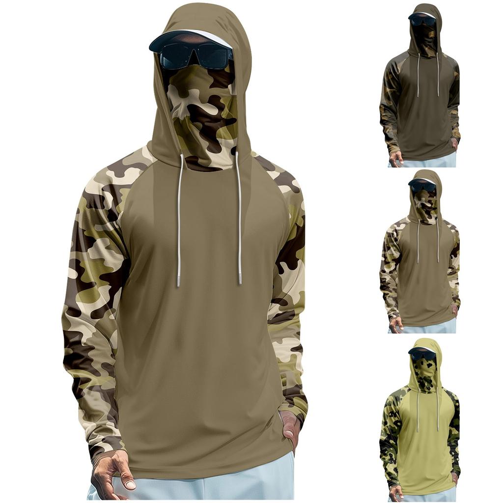 Мужская толстовка с капюшоном для рыбалки с капюшоном-реглан - солнцезащитная рубашка с длинным рукавом и защитой от ультрафиолета UPF 50+ с сетчатым козырьком