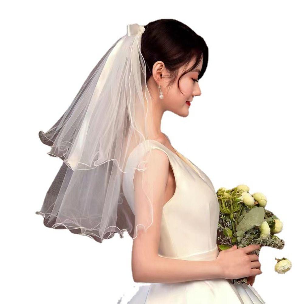Зажим Милый Простой Тюль Двухслойная Фата Голова Невесты Газовая Свадебная Газовая Невеста Аксессуары