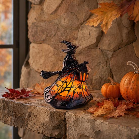 Yousheng Stained Glass Witch Hat Lamp, Handcrafted Retro Resin Witch Lamp, USB Powered Gothic Wizard Hats Night Light, Halloween Home Decor