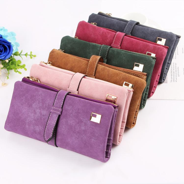 Yogodlns Fashion Women Wallets Nubuck Leather Zipper Wallet Women's Long Design Purse