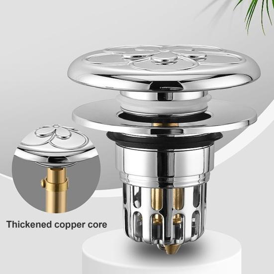 Pop-up Bathtub Stopper Drain 2-in-1 Brass Core Hair Catcher Strainer Bathroom Easy Installation Brass Core Wash Basin Sink Plug Drain