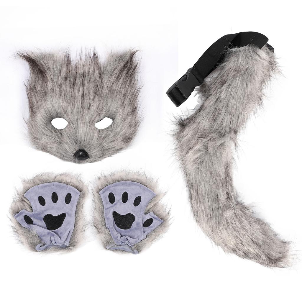 Лисий чехол для лица перчатки хвосты комплект пушистый плюш искусственный мех мягкий приятный для кожи костюм аксессуары животное 