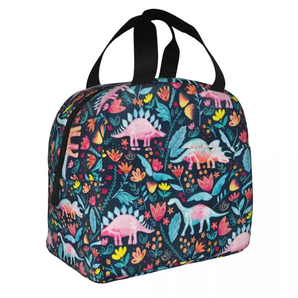 Мультяшный принт динозавра Термоизолированная сумка для ланча Женская портативная сумка-тоут для ланча для кемпинга на открытом воздухе Путешествий Многофункциональный контейнер для еды